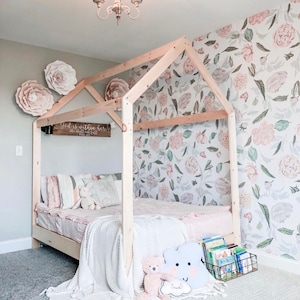 Peonies Wallpaper | Self Adhesive Floral Wall Mural | Peel and Stick Decal | Removable Wallpaper | Nursery Room Decor | Flower Wall Covering