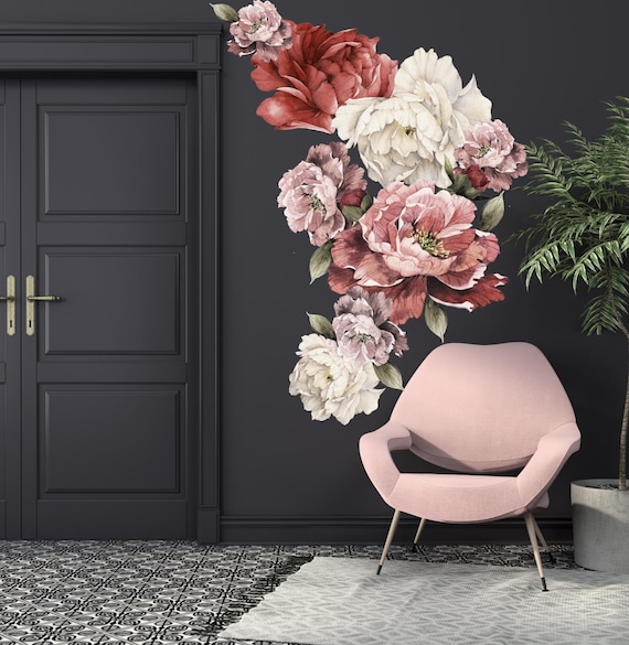 Large Flower Wall Mural | Peel and Stick Wallpaper | Self Adhesive Wall Mural | Removable Wall Paper | Girls Room Decal | Peony Wallpaper