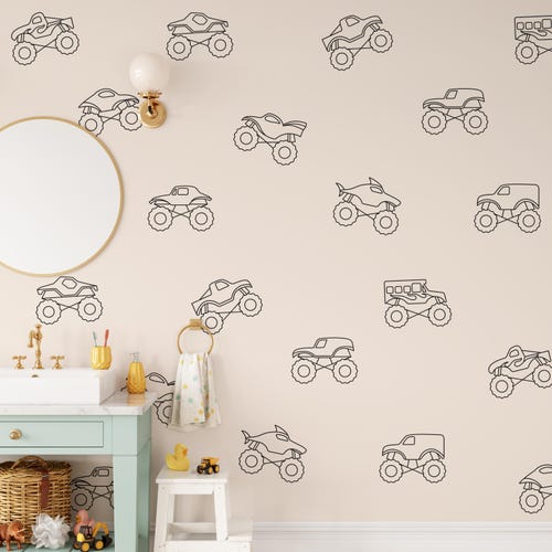 Calcomanías de pared de Monster Truck, despegables y adhesivas, decoración para habitación infantil