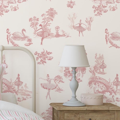 Papel tapiz de bailarina, decoración del lago de los cisnes, diseño de color personalizable, decoración de habitación infantil, pared decorativa para guardería, despegar y pegar o tradicional