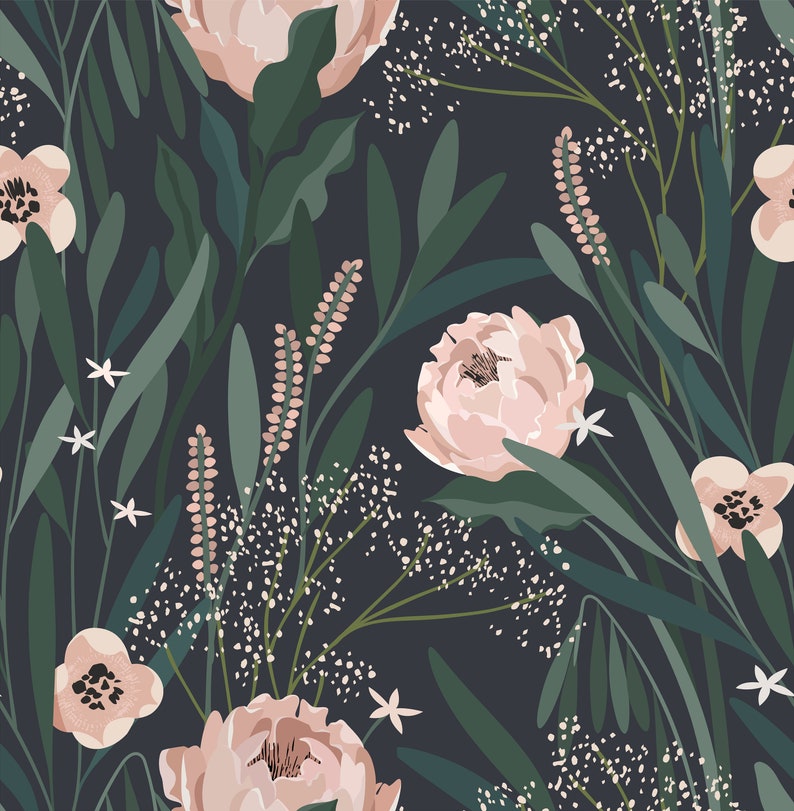Removable Wallpaper. Peel and Stick. Floral Wallpaper. Peel Etsy