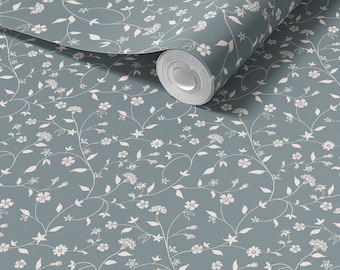 Blue Vines Wall paper. Removable Wallpaper. Blue Wallpaper. Kids Wallpaper. Flower Wallpaper. Wallpaper Peel and stick. Nursery Decor