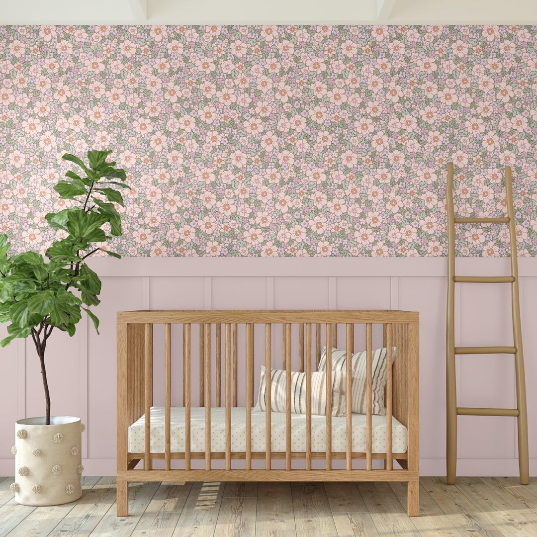 Rosewood Floral Wallpaper, Pink Botanical Wall Mural, Vintage Flower ...