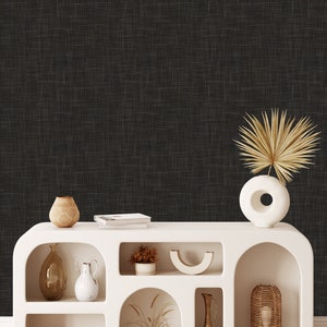 Grasscloth Look Black Wallpaper, Thick Peel and stick wallpaper, black, textured, Faux Grass Cloth, Charcoal Black wallpaper, non pasted