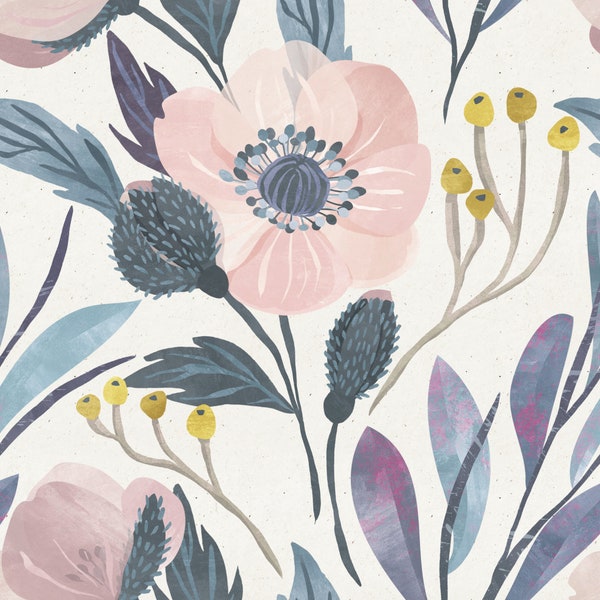 Tapete im Vintage-Stil. Blumen-Tapete. Abnehmbare Tapete. Niedliche Tapete. Tapete abziehen und aufkleben. Florale Tapete. Kinderzimmer Dekor