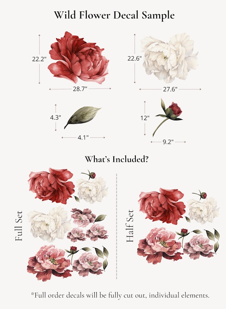 Large Flower Wall Mural | Peel and Stick Wallpaper | Self Adhesive Wall Mural | Removable Wall Paper | Girls Room Decal | Peony Wallpaper image 5