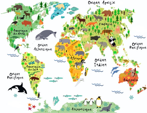 World Maps For Kids Franse Kids Map Sticker Franse Kaart Franse Wereldkaart | Etsy Nederland