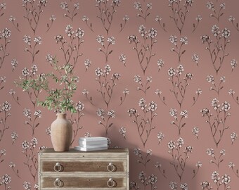 Terracotta Thornhill |  Pink nursery decor, wall art, nursery wall, flower wallpaper, nice flower wallpaper, Elegant Botanical Wall Covering