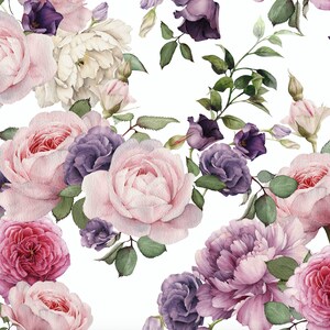 Watercolor Floral Wallpaper, Pink Roses Removable Wallpaper, Vintage Wallpaper, Vintage Decor, Self-adhesive Wallpaper, Vintage Decor image 1