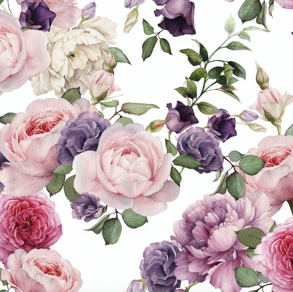 Watercolor Floral Wallpaper Pink Roses Removable Wallpaper ...