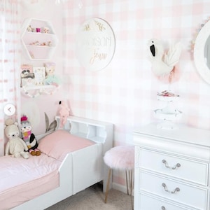 Pink Gingham Wallpaper | Peel and Stick Wallpaper | Removable for Interior Design | Pink Checkered | Removable Wallpaper | Pink | Cute