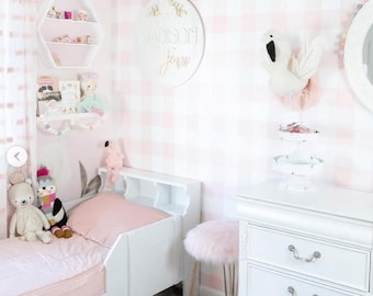 Pink Gingham Wallpaper | Peel and Stick Wallpaper | Removable for Interior Design | Pink Checkered | Removable Wallpaper | Pink | Cute