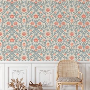 Enchanted Flowers Wallpaper, Vintage Removable Wallpaper, Wall Decor, Home Decor, Bathroom Wallpaper, Nursery wall decor, Baroque Style