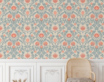 Enchanted Flowers Wallpaper, Vintage Removable Wallpaper, Wall Decor, Home Decor, Bathroom Wallpaper, Nursery wall decor, Baroque Style