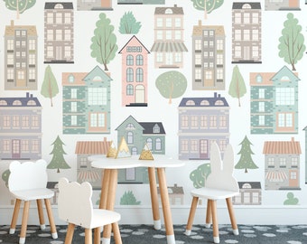 European Houses Wallpaper, Removable Wallpaper, Peel and Stick Wallpaper, Wallpaper, RockyMountainDecals, Wall, Houses, Loft