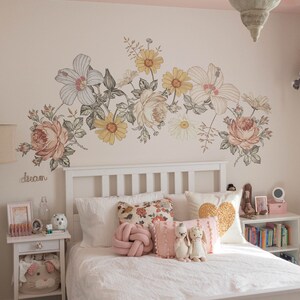 Here comes the sun Flower wall decal , Flowers decal, Peony Floral Wall Decals Vintage Nursery Peony Floral Wall Decals image 3