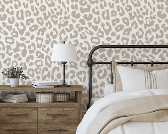 Neutral Leopard Print Wallpaper, Removable Animal Print