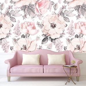 Snowy Rose Wallpaper. Wallpaper for baby room. Kids Room Floral. Reusable Wallpaper. Washable. Removable. Kids Wallpaper. Vintage. image 1