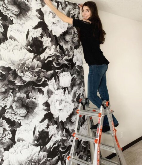 Monochrome Floral Dark Floral Wallpaper Mural Flower - Etsy