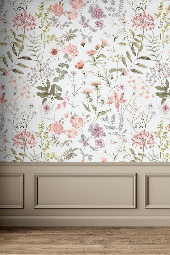 Big Floral Watercolor Wildflower Peel & Stick Wallpaper - Vibrant, Removable, Eco-Friendly Floral Wall Decor, Rental Friendly Decor