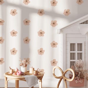Dusky Rose Flower Wall Stickers – Dusty Pink Floral Decals for Nursery Decor, Peel and Stick Removable Wall Art, Kids Room Flower Stickers