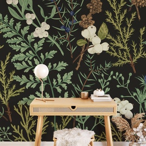 Vintage Dark Fern Botanical Wallpaper. Removable Wallpaper. Peel and Stick Wallpaper. Temporary Wallpaper. Botanical Wallpaper. Forest wall