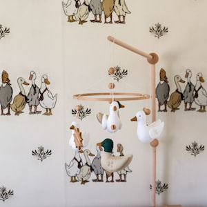 Vintage Duck Wallpaper – Gender Neutral Nursery, Kids Room Wallpaper, Bird Decor, Bird Wallpaper, Baby Room Decor, Nursery, Retro Wallpaper