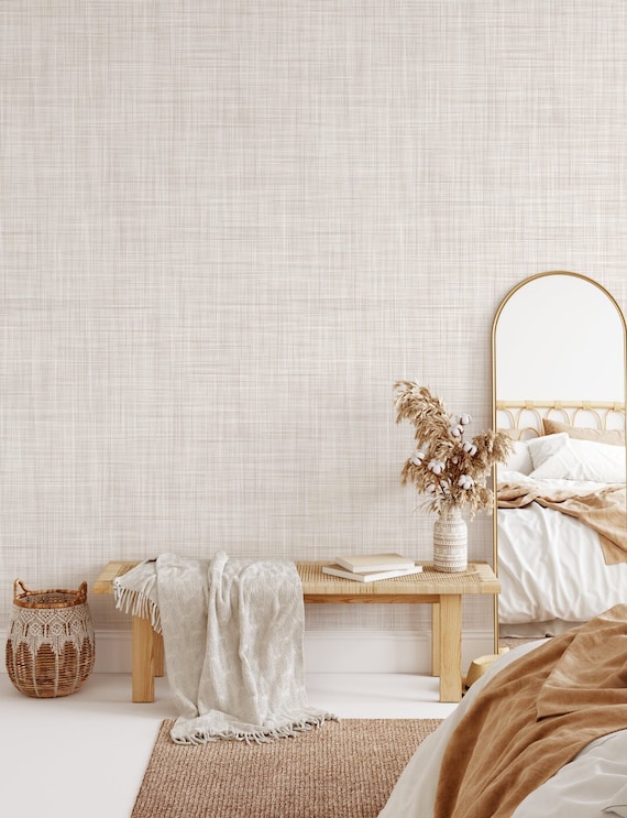 Linen Faux Grasscloth Wallpaper: Minimalist Peel and Stick Roll