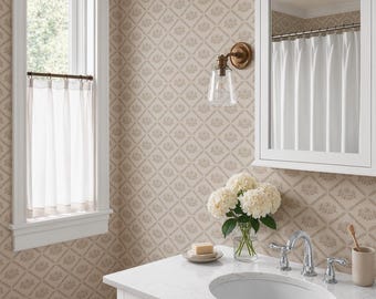 Brown Floral Medallion Wallpaper, Vintage Floral Wallpaper, Cottage Wallpaper, Traditional Wallpaper, Neutral Peel and Stick Wallpaper