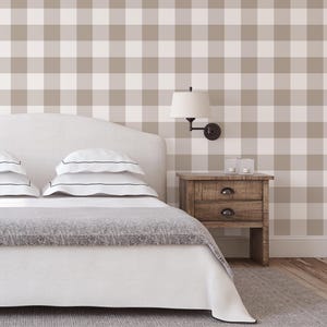 Brown Gingham Wallpaper, Neutral Plaid Wall Decor, Farmhouse Wall Mural, Cottagecore Wallpaper, Rustic Check Pattern, Tan Brown Wall Art