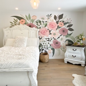 Pocketful of Posies Floral Wall Mural , Large Scale Flower wallpaper, Large floral wall mural, peel and stick mural, removable wall mural
