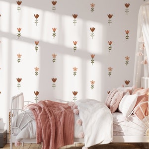 Folk Wildflower wall Decals, Flower Decals, Nursery Wall Decals, Flower Wall Stickers, Pink Girls Wall Decals, Wall Stickers, Nursery Art
