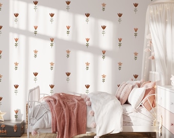 Folk Wildflower wall Decals, Flower Decals, Nursery Wall Decals, Flower Wall Stickers, Pink Girls Wall Decals, Wall Stickers, Nursery Art