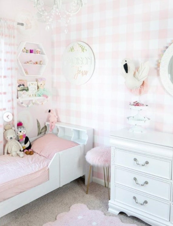 Gingham Check Rose Pink Girls Room Removable Wallpaper for Kids  Olive et  Oriel