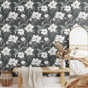 Magnolia Removable Wallpaper / Magnolia Peel and Stick Wallpaper / Painted Flowers Wallpaper / Modern Neutral Textured Wallpaper / Boho