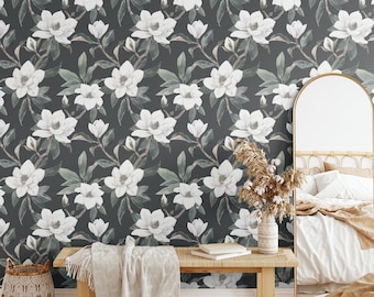 Magnolia Removable Wallpaper / Magnolia Peel and Stick Wallpaper / Painted Flowers Wallpaper / Modern Neutral Textured Wallpaper / Boho