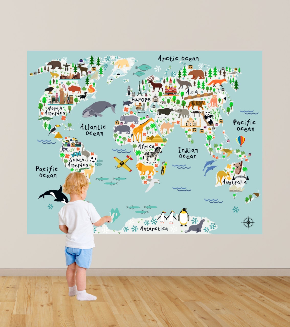 Global World Map Atlas Easy to Apply Vinyl Wall Decal Removable Sticker 1601 