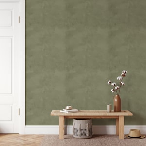 Olive Green Limewash Wallpaper, Green Textured Wallpaper, Modern Rustic Wall Mural, Removable Wallpaper, Earthy Wall Decor, Faux Limewash