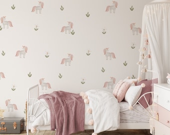 Unicorn Wall Decals, Unicorn Flower Decals, Wild Horse Decals, Unicorn Wall Decor, Horse Wall Decals, Flower Sticker, Unicorn Wall Sticker,