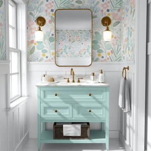 Spring Wallpaper  - Floral Wallpaper - Mint Decor - Nursery - Office Decor -