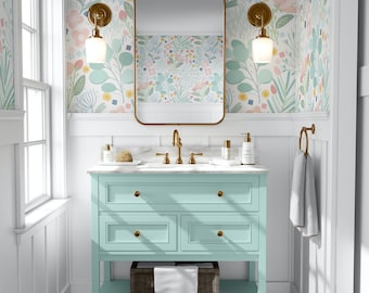 Spring Wallpaper  - Floral Wallpaper - Mint Decor - Nursery - Office Decor -