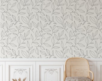 Minimalist Wallpaper, Minimal Floral Wallpaper, Modern Wallpaper, Botanical Wallpaper, Printed Removable Self Adhesive Plants and Trees