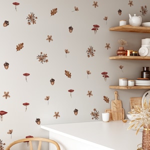 Whimsical Woods Stickers, Mushroom forest wall decals, acorn stickers, wild forest removable wall stickers, kids room wall decals, stickers