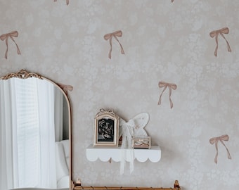 Elegant Bow Wallpaper, Vintage Removable Wall Decor, Classic Bow Design, Removable girls room wallpaper