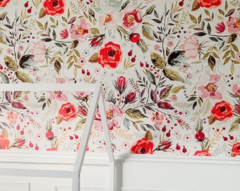 Papel de Parede Floral Boho para Quarto de Bebê: Decoração de Parede Floral Removível