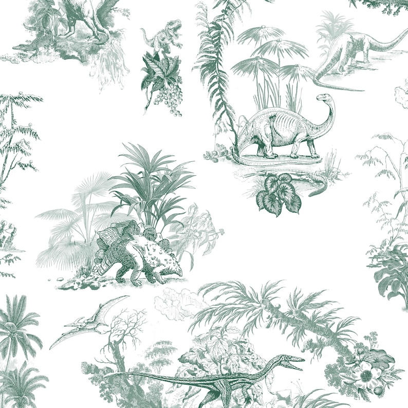Buy Dinosaur Toile Wallpaper Classic Boys Room Wallpaper, Green