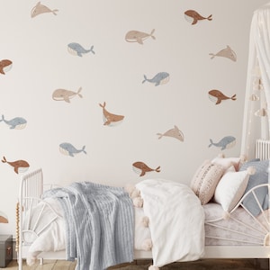 Whale Decals / Ocean Wall Decor / Removable Boho Whales/ Boy Room / Sealife Stickers / Whale Peel and Stick / Nursery Decor / Whale stickers