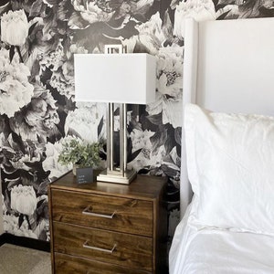 Monochrome Floral Dark Floral Wallpaper Mural Flower - Etsy