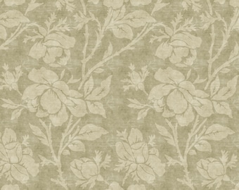 Woven Rose Wallpaper, Beige Green Floral Wallpaper, Vintage Botanical Wallpaper, Cottage Wallpaper, Peel and Stick Decor