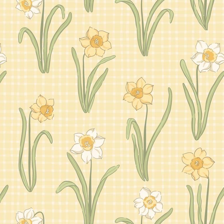 Butter Yellow Wallpaper, Floral Gingham Wallpaper, 2025 Trending